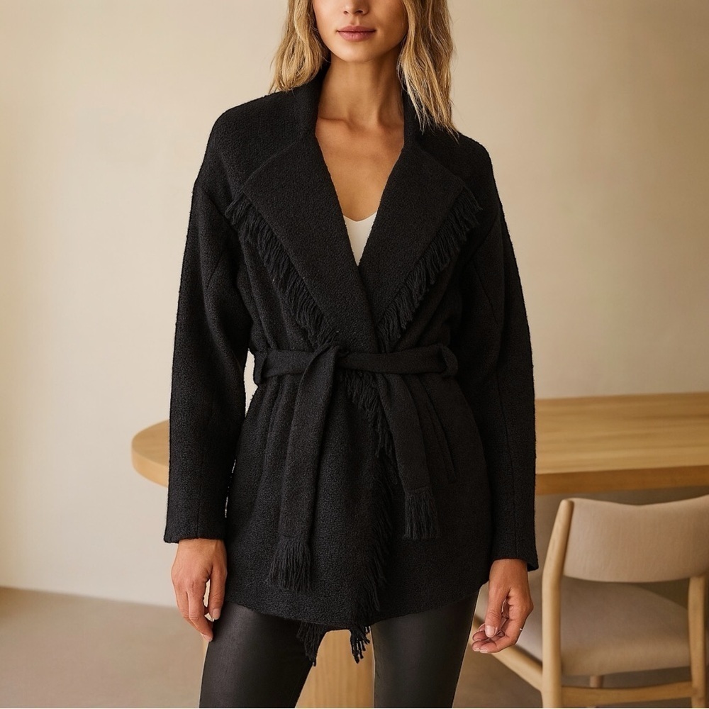 IRO Cauley Coat Fringe Moto‎ Style Navy Tweed Jacket
